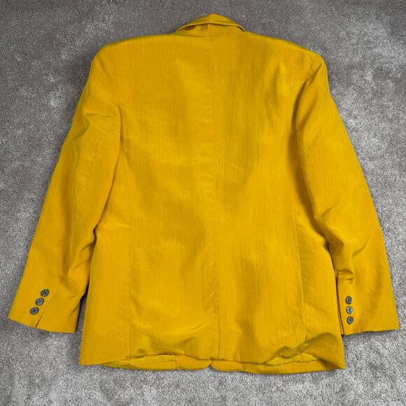 Vtg Yellow Silk Blazer Size 8 Anne Klein Jacket Double Button Dopamine Academia - Picture 3 of 5